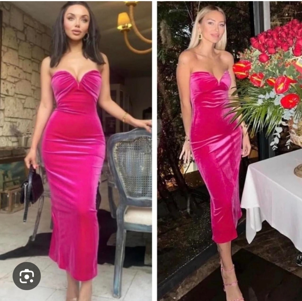 Zara * Velvet Midi Dress Pink Size XS - Picture 13 of 16